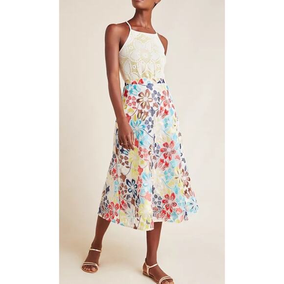 EVA FRANCO Anthropologie Meghan Embroidered Midi Skirt •4• Floral A Line EXC - Picture 1 of 16